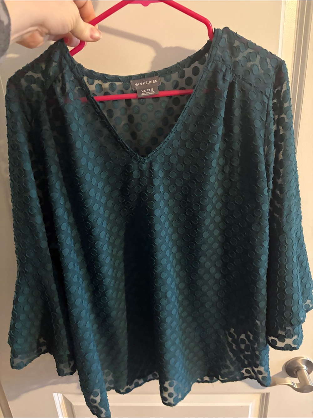 Van Heusen Teal Dot V-Neck Blouse